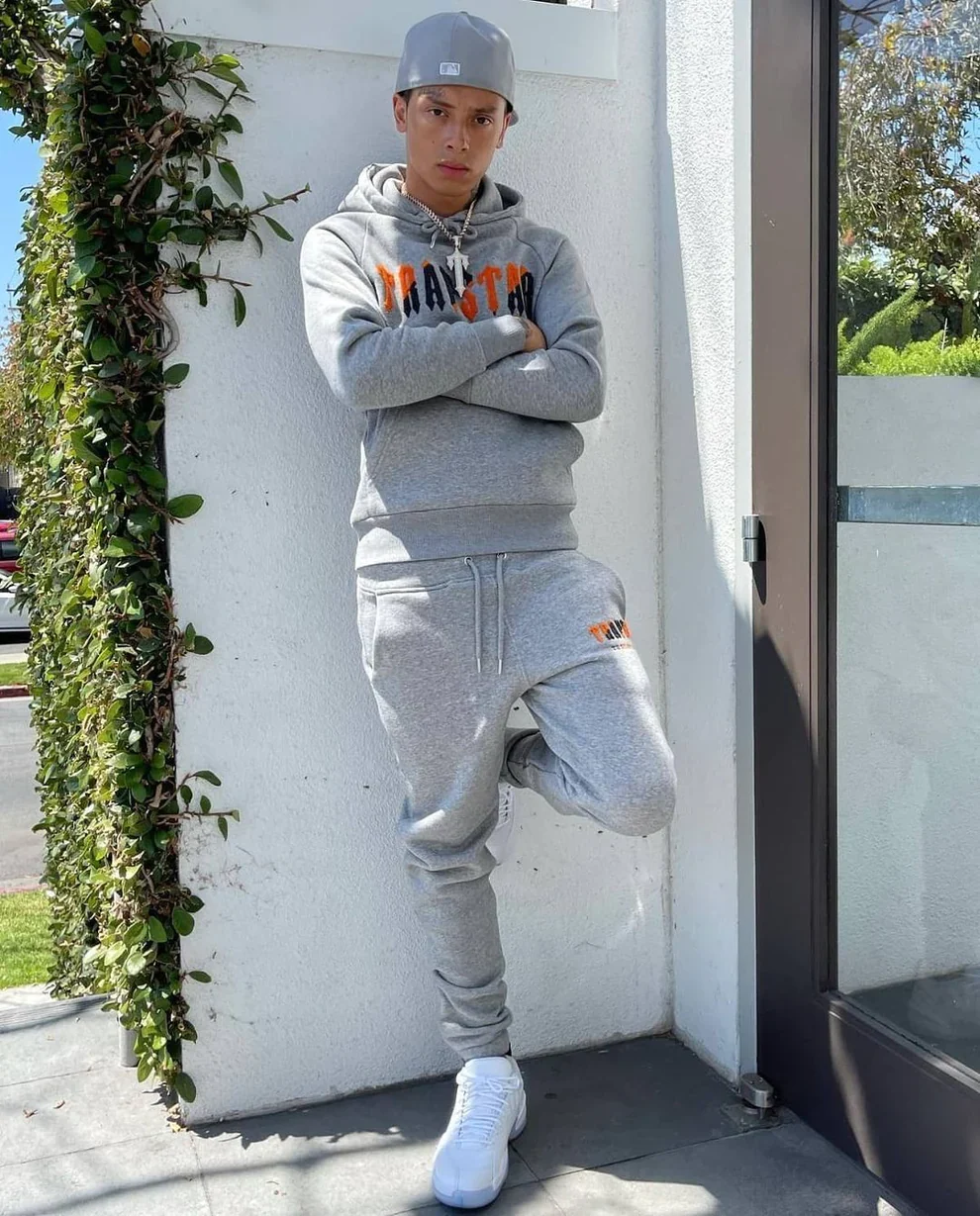 Trapstar Chenille Decoded Hooded Tracksuit - Grey/Orange - Image 3